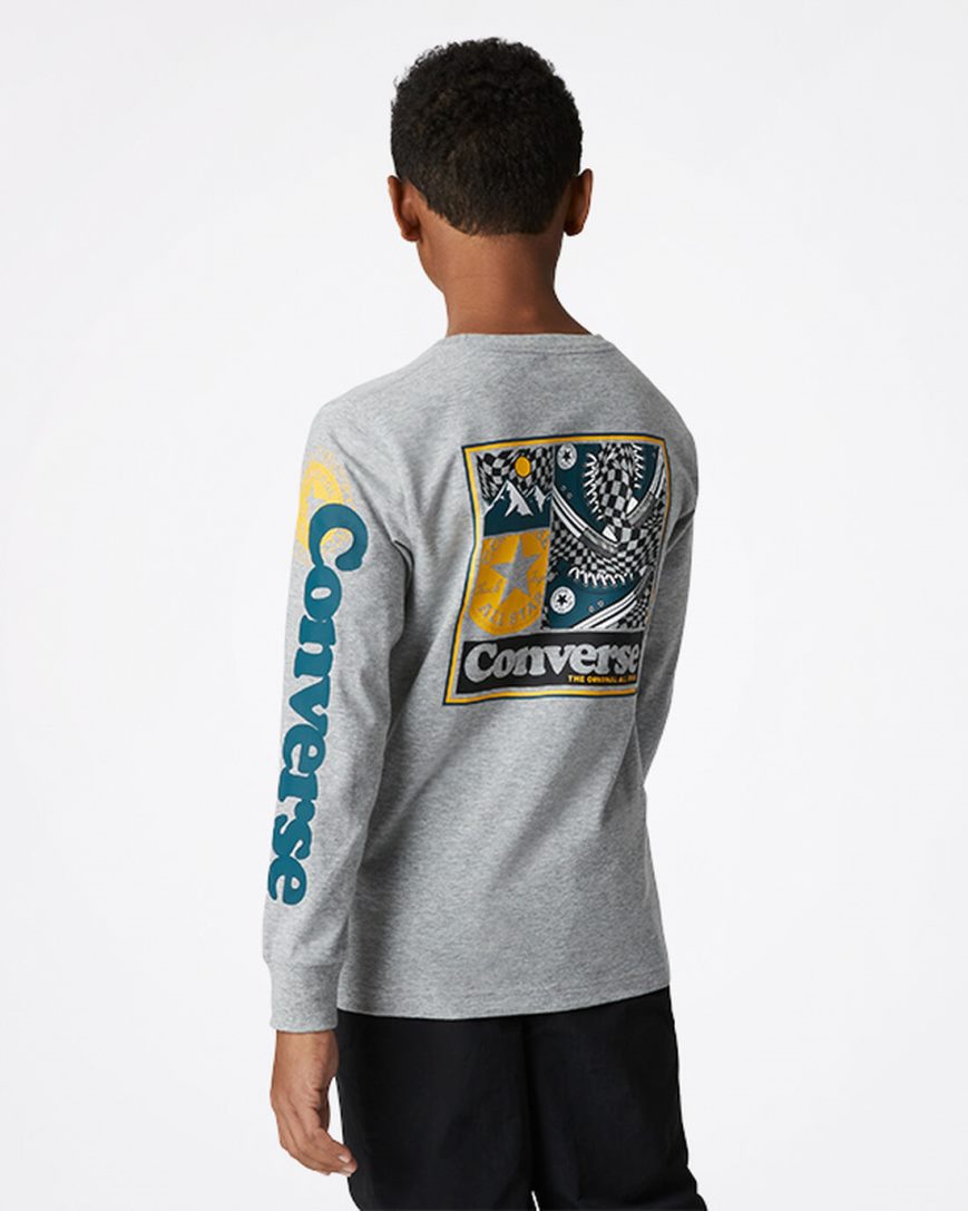 Boys' Converse Long Sleeve Sneaker Collage T-Shirts Dark Grey | AU 89546X